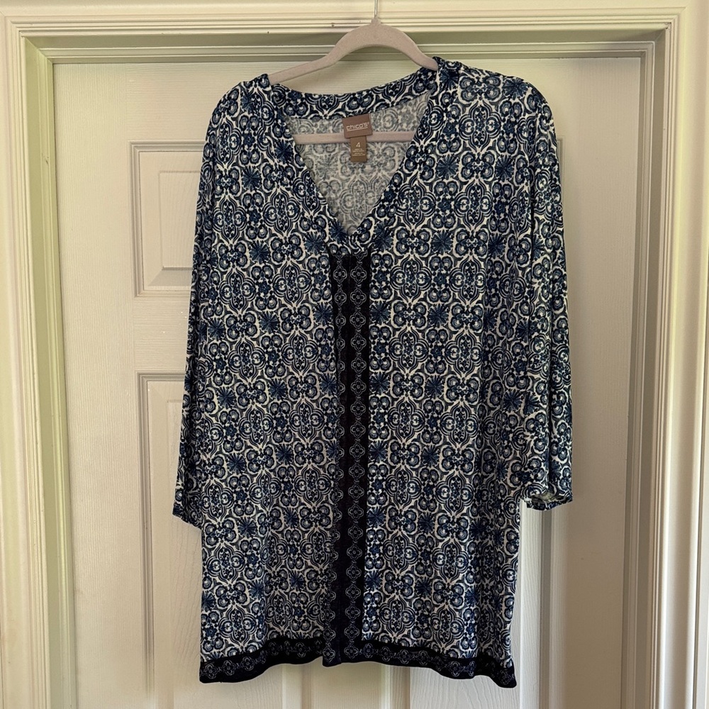Chico's Elegant Blue and White Tunic